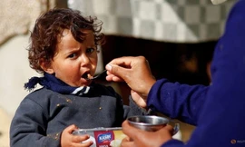 Một đứa trẻ Palestine phải sơ tán đến thành phố Rafah, phía nam Dải Gaza, ngày 20/2. (Ảnh: Reuters)