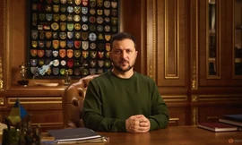 Tổng thống Ukraine Volodymir Zelensky trong bài phát biểu trước năm mới. (Ảnh: Reuters)