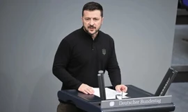 Tổng thống Ukraine Volodymir Zelensky phát biểu trước Quốc hội Đức ngày 11/6. (Ảnh: dpa)