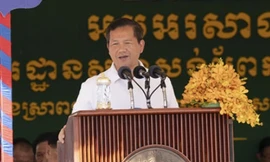 Thủ tướng Campuchia Hun Manet phát biểu tại lễ động thổ. (Ảnh: Khmer Times)