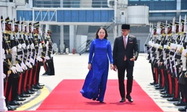 Lễ đón Phó Chủ tịch nước Võ Thị Ánh Xuân tại Indonesia. (Ảnh: Mofa)