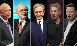 (Từ trái qua) Các tỷ phú Jeff Bezos, Warren Buffett, Bernard Arnault, Larry Ellison và Elon Musk. (Ảnh: CNN)
