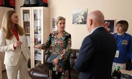 Sophie, Công tước phu nhân xứ Edinburgh của Anh, trong chuyến thăm Ukraine ngày 29/4. (Ảnh: Reuters)