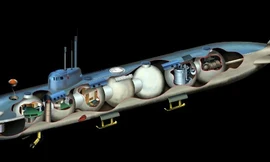 Hình ảnh đồ họa mặt cắt của tàu Losharik cho thấy con tàu có 7 khoang bên trong