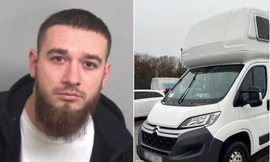 Valeriu Iordatii và chiếc xe tải giấu người di cư trên nóc. (Ảnh: Standard)