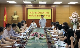 Phó Giám đốc BHXH Thành phố Hà Nội Vũ Đức Thuật chia sẻ tại hội nghị ngày 28/7 