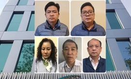 Các bị can từ trái sang phải: Nguyễn Vũ Bảo Hoàng; Nguyễn Ngọc Trường Chinh; Nguyễn Thị Bích Ngọc; Quan Minh Tuấn; Nguyễn Văn Lành. Ảnh: Bộ Công an