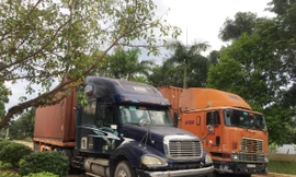 Hai container rỗng vừa được Cục Hải quan Bình Phước bàn giao cho Công an Bình Phước tiếp tục điều tra, xử lý. Ảnh: Tuấn Nguyễn