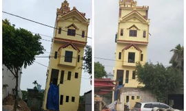 Cận cảnh nhà 5 tầng ở Hà Nam nghiêng như tháp Pisa