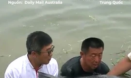 Cận cảnh thợ câu vật lộn với cá chép khủng 75kg