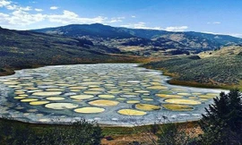 Cận cảnh hồ nước chấm bi siêu mặn ở Canada