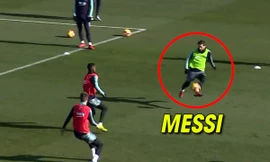 Messi khiến đồng đội sửng sốt với siêu phẩm trên sân tập