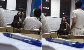 Ảnh cắt từ video gần ba phút cãi nhau giữa cô giáo và học viên.