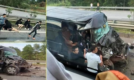 Nóng: Xe Limousine tông đuôi ô tô đầu kéo trên cao tốc, 8 người bị thương