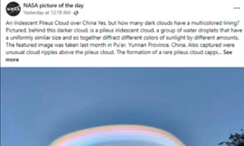 Hình ảnh quầng sáng bảy sắc cầu vồng kỳ lạ ở Trung Quốc được đăng trên trang Facebook của NASA