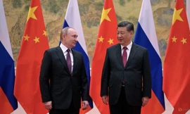 Chủ tịch Trung Quốc Tập Cận Bình và Tổng thống Nga Vladimir Putin trong cuộc gặp hồi tháng 2 tại Bắc Kinh. (Ảnh: Reuters)