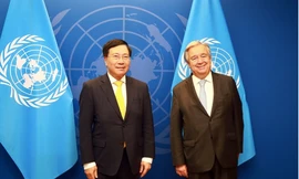 Phó Thủ tướng Phạm Bình Minh trong cuộc gặp Tổng Thư ký Liên Hợp Quốc Antonio Gueterres. (Ảnh: VGP)