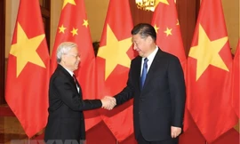 Tổng Bí thư, Chủ tịch nước Trung Quốc Tập Cận Bình đón Tổng Bí thư Nguyễn Phú Trọng thăm chính thức Trung Quốc, tháng 1/2017. (Ảnh: TTXVN) 