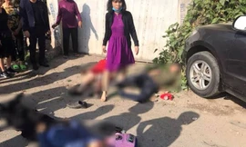 Hiện trường vụ tai nạn xe biển xanh của Kho bạc Nhà nước Thanh Hoá bị xe khách đâm trên Quốc lộ 1 đoạn qua Hoằng Hoá, Thanh Hoá.