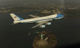 Air Force One bay qua tượng Nữ thần Tự do. Ảnh: USAF.