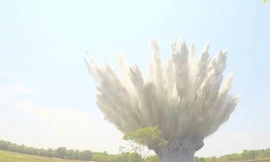 Quả bom "khủng" nặng gần 4 tạ phát hiện tại khu rừng trồng cây tràm ở Trường Phước được hủy nổ an toàn