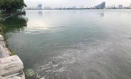 Nước thải đổ xuống hồ Tây. Ảnh: Trường Phong