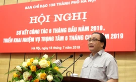 Bí thư Thành ủy Hà Nội Hoàng Trung Hải phát biểu tại hội nghị. Ảnh: HNM