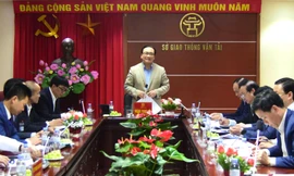 Bí thư Thành ủy Hà Nội Hoàng Trung Hải phát biểu tại buổi làm việc