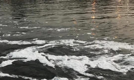 Hà Nội: Bất ngờ kênh dẫn nước Yên Sở bọt trắng như băng đổ ra sông Hồng