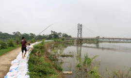 Hà Nội: Nước sông Bùi rút sâu, người dân ra đê câu cá