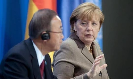 Thủ tướng Đức Angela Merkel và Tổng Thư ký Liên hợp quốc Ban Ki-Moon. (Nguồn: DPA) 