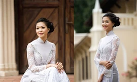 Thùy Dung e ấp với áo dài