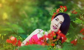 Anh Thư đẹp rạng rỡ bên hoa phượng