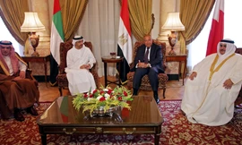 Đại diện các quốc gia áp lệnh trừng phạt đối với Qatar. Ảnh: AFP