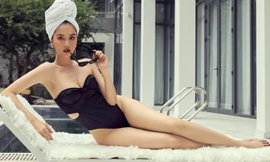 Chi Pu vừa khoe ảnh mặc quần tất không nội y, Ngọc Trinh đã diện bikini xẻ cao hết cỡ