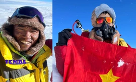 Anh Nguyễn Mạnh Duy đồng hành cùng Temba Bhote, một hướng dẫn viên leo núi bản địa (sherpa) ở dãy núi Himalaya có nhiều kinh nghiệm khi đã 10 lần leo đỉnh Everest