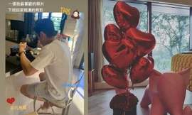 Trần Kiều Ân khoe quà mà bạn trai tặng. Cô hạnh phúc trải qua ngày lễ Tình nhân Trung Quốc đầu tiên với Tăng Vỹ Xương.