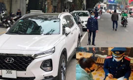 Sau 1 tuần bị phạt 10 triệu đồng, sáng 18/2, bãi trông xe tại phố Hai Bà Trưng của Cty Tùng Linh tiếp tục vi phạm Ảnh: A.Trọng 