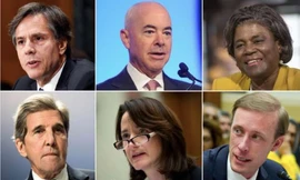 Những người được ông Biden đề cử vào nội các (từ trái qua phải): Antony Blinken, Alejandro Mayorkas, Linda Thomas-Greenfield (hàng trên), John Kerry, Avril Haines, Jake Sullivan Ảnh: CNN 