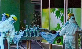 Bệnh nhân 416 được chuyển đến bệnh viện Đà Nẵng chữa trị hiện vẫn đang phải thở máy Ảnh: Đồng Thành