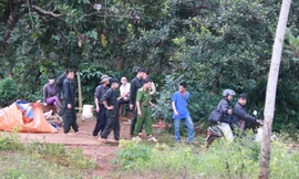 Khám nghiệm hiện trường vụ xả súng tại dự án Cty Long Sơn. Vụ án mạng có nguyên nhân từ việc Cty này tự ý giải phóng mặt bằng không đúng chức năng, thẩm quyền