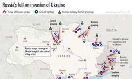 Các hướng tấn công của quân Nga từ ba phía vào Ukraine