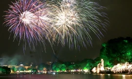 Pháo hoa đêm giao thừa chào đón năm Giáp Ngọ. Ảnh: Hồng Vĩnh