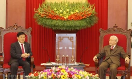 Tổng Bí thư, Chủ tịch nước Nguyễn Phú Trọng tiếp Bộ trưởng Bộ Công an Trung Quốc Triệu Khắc Chí. (Ảnh: Trí Dũng/TTXVN)