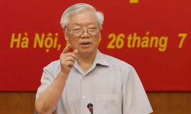 Tổng bí thư, Chủ tịch nước Nguyễn Phú Trọng chủ trì phiên họp Ban chỉ đạo trung ương Phòng chống tham nhũng sáng 26/7. Ảnh: TTX