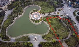 Vị trí dự kiến xây dựng bãi xe ngầm tại công viên Cầu Giấy. Ảnh: Zing