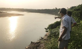 "Cát tặc" tại xã Đại Mạch, huyện Đông Anh khiến hàng trăm mét vuông hoa màu của người dân bị sạt xuống sông.