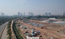 Nhà máy xử lý nước thải Yên Xá nhìn từ trên cao.