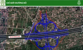 Sơ đồ chỉ giới đường đỏ nút giao giữa đường Vành đai 4 với Đại lộ Thăng Long