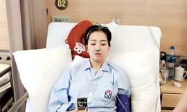 Huyền Trang khi điều trị tại BV Ung bướu Hà Nội. Ảnh: T.Ð.